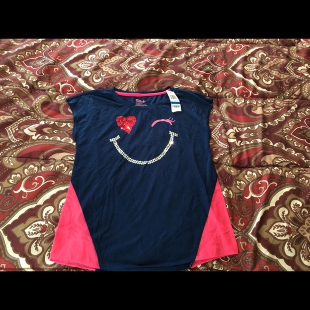 NWT Girls Navy Blue & Pink Dressy T-Shirt